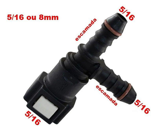 Conector Engate Rapido Gasolina 5/16 8mm ( T ) - Paraiso das Mangueiras