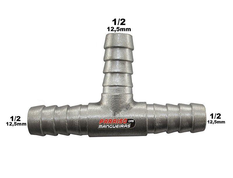 Conexão T Alumínio Mangueira Adaptação 1/2 12,5mm Universal - Paraiso das Mangueiras