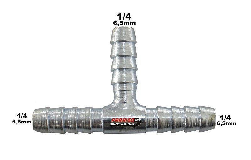 Conexão T Alumínio Mangueira Adaptação 1/4 6,5mm Universal - Paraiso das Mangueiras