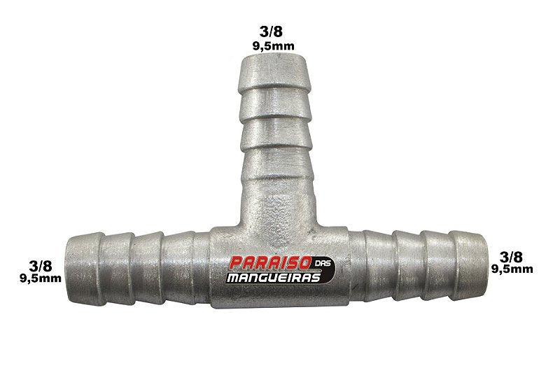 Conexão T Alumínio Mangueira Adaptação 3/8 9,5mm Universal - Paraiso das Mangueiras