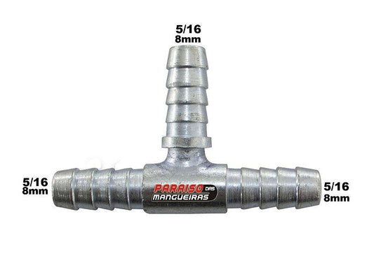 Conexão T Alumínio Mangueira Adaptação 5/16 8mm Universal - Paraiso das Mangueiras