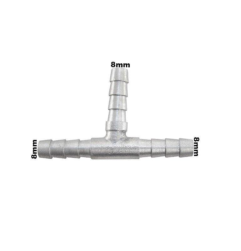 Conexão T Alumínio Mangueira Adaptação 5/16 8mm Universal - Paraiso das Mangueiras