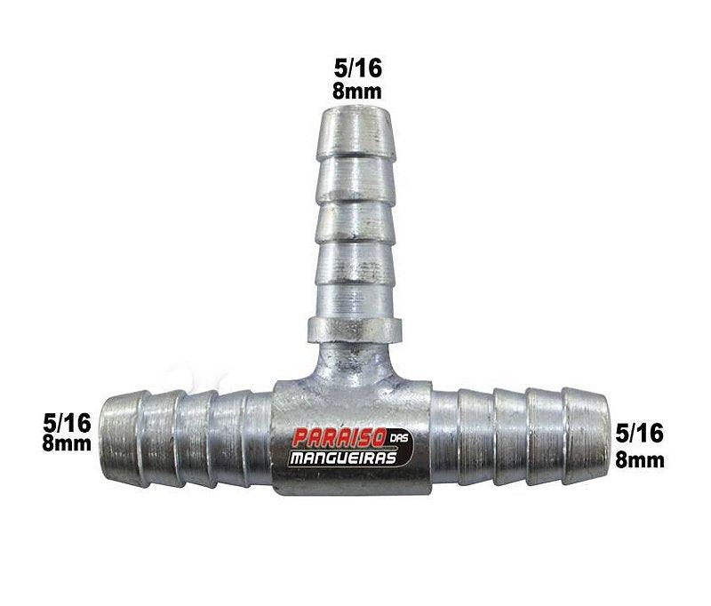Conexão T Alumínio Mangueira Adaptação 5/16 9mm Universal - Paraiso das Mangueiras