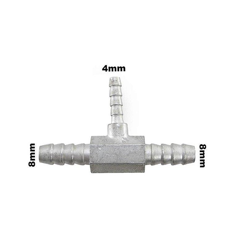 Conexão Tee Aluminio Redução Adaptação 8x4x8mm Universal - Paraiso das Mangueiras
