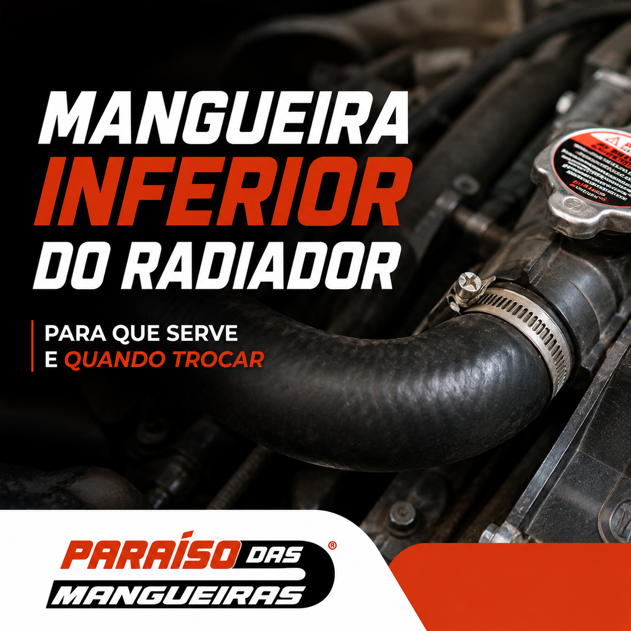Mangueira inferior do radiador instalada no sistema de arrefecimento do veículo