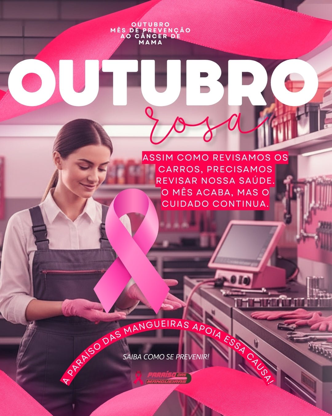 Outubro Rosa: prevenção e diagnóstico precoce salvam vidas. Cuidar da saúde é um ato de amor e força.