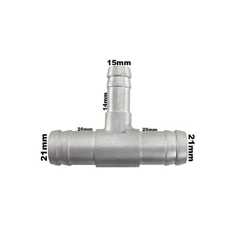 Conexão Alumínio Tee Redução Adaptação 20x14x20mm Universal - Paraiso das Mangueiras Imagem principal do produto