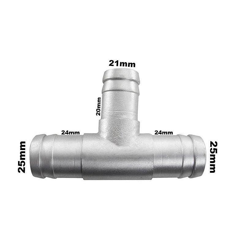 Conexão Alumínio Tee Redução Adaptação 23x20x23mm Universal - Paraiso das Mangueiras Imagem principal do produto