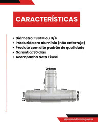 Conexão T Alumínio Mangueira Adaptação 3/4 19mm Universal - Paraiso das Mangueiras