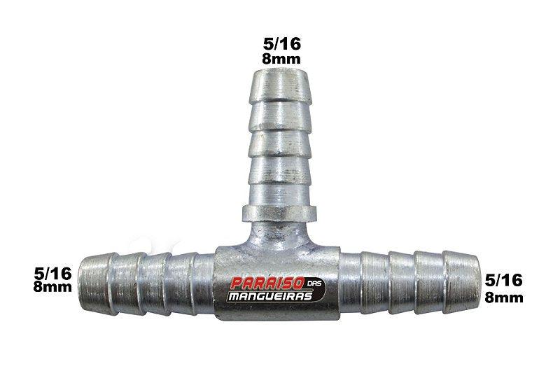 Conexão T Alumínio Mangueira Adaptação 5/16 8mm Universal - Paraiso das Mangueiras
