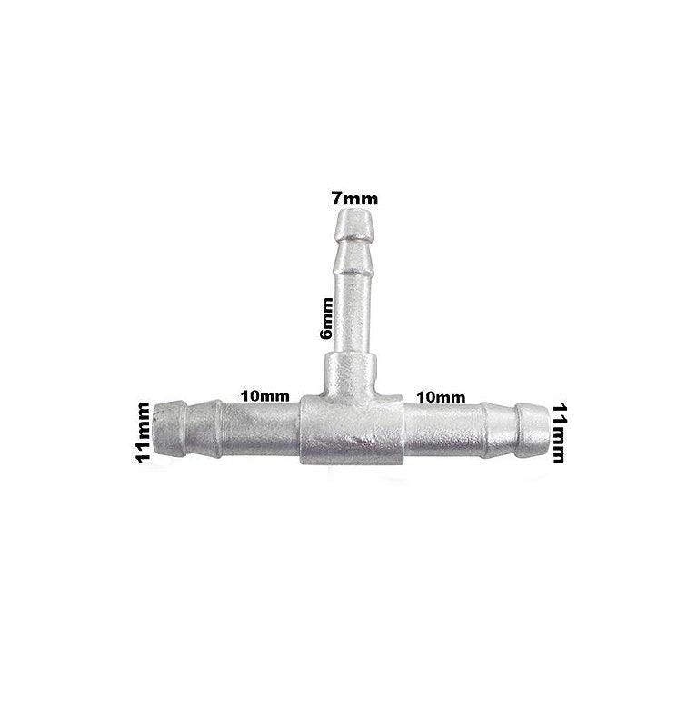 Conexão T Aluminio Redução 10x6x10mm Adaptação Universal - Paraiso das Mangueiras