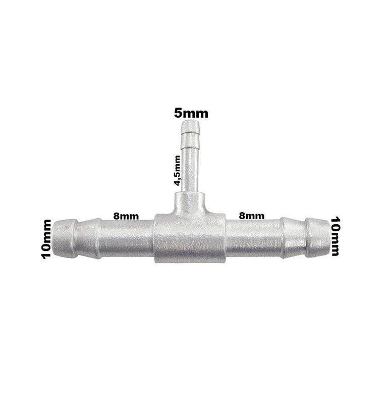 Conexão T Aluminio Redução 8x5x8mm Adaptação Universal - Paraiso das Mangueiras Imagem principal do produto