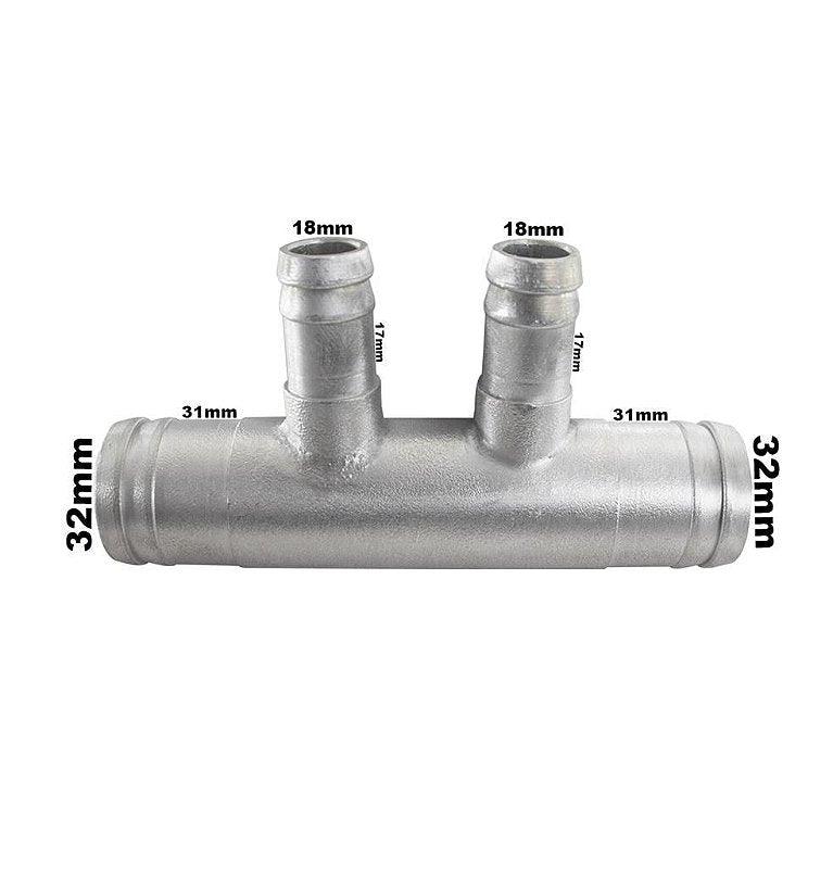 Conexão Tee Radiador 4 Saidas 32x17x17x32mm Aluminio - Paraiso das Mangueiras Imagem principal do produto