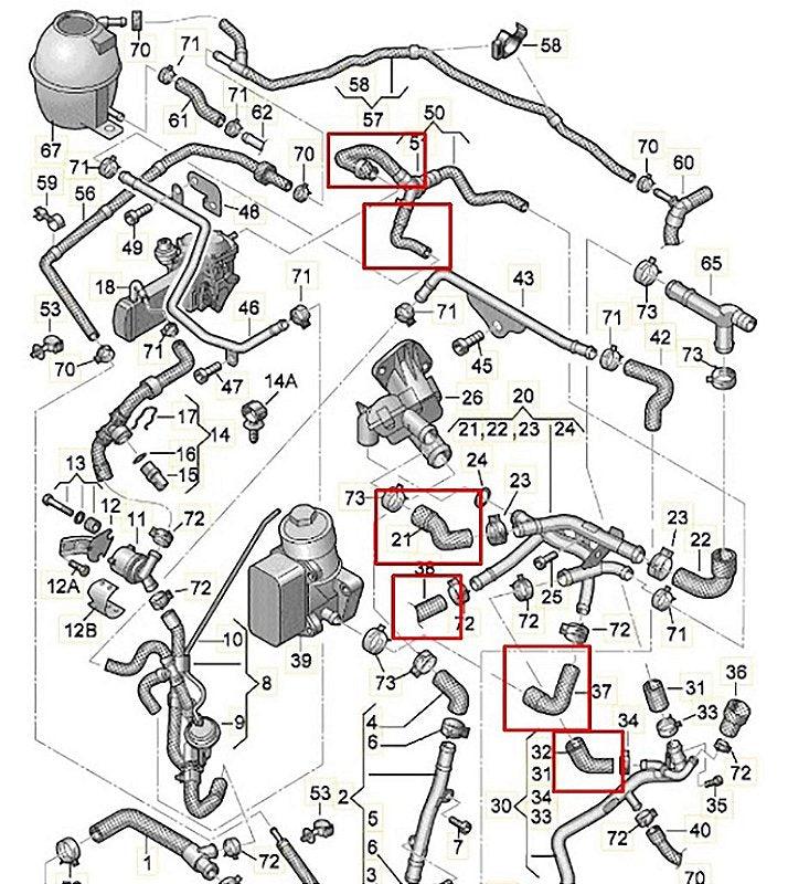 Kit 6 Mangueiras Cano agua Amarok 2.0 16v 2010 em diante Imagem secundária do produto