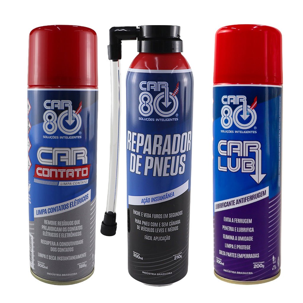 Kit Desengripante Limpa Contato Reparo Pneu Car80 Spray