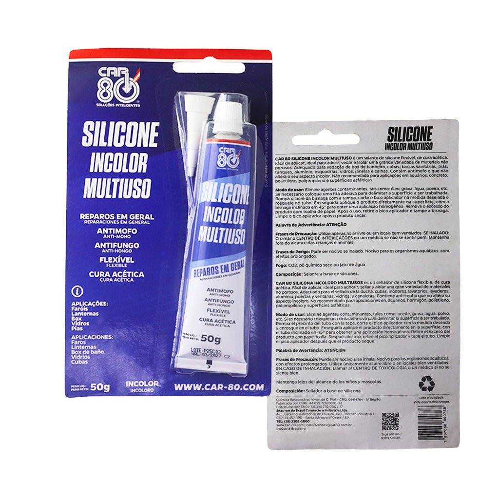 Silicone Acético Incolor Multi Uso 50g Car80 Snap On Transparente Selante Vedaçao